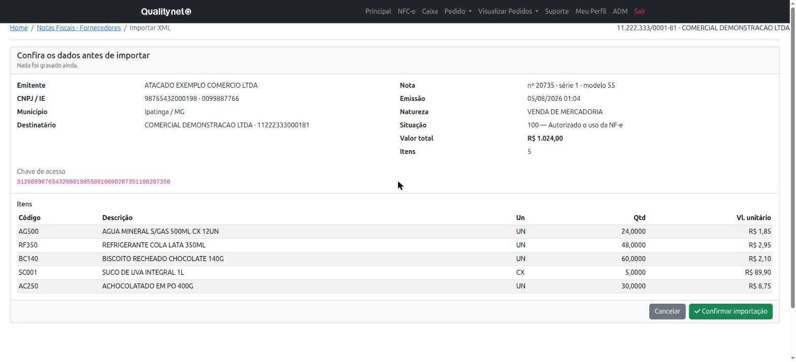 Tela de conferência de importação de XML do sistema